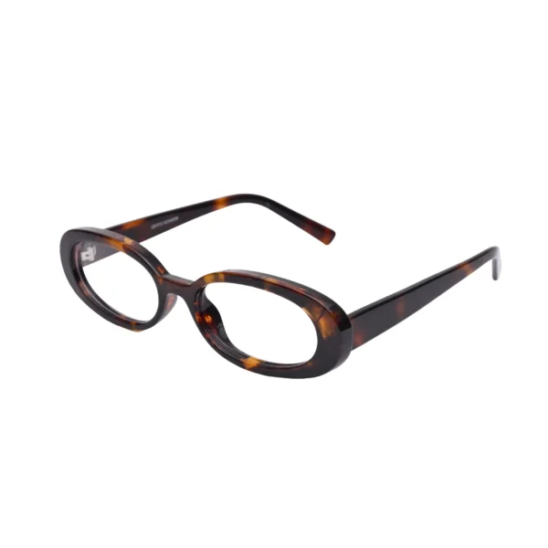 Angled view of tortoise oval full frame with dark temples (S035)