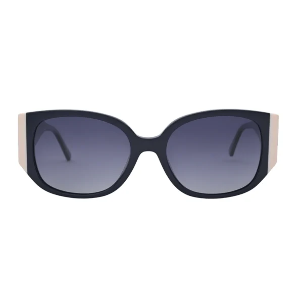 Black oversized square sunglasses with grey gradient lenses front view on white background