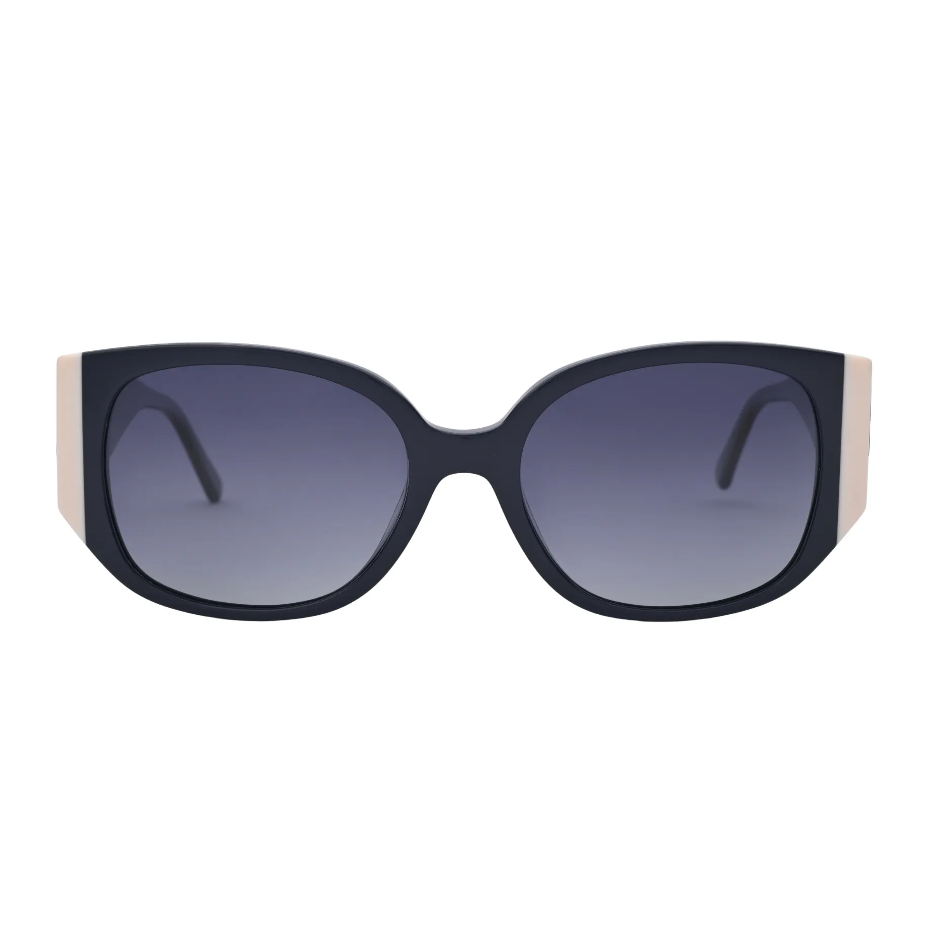 Black oversized square sunglasses with grey gradient lenses front view on white background