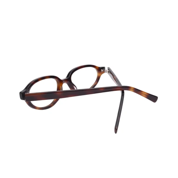 Hinge detail on dark tortoise oval plastic frame glasses