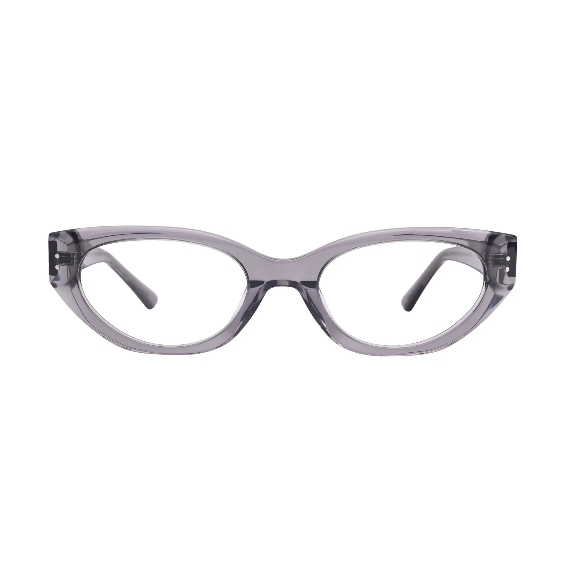Transparent grey cat eye frame front view