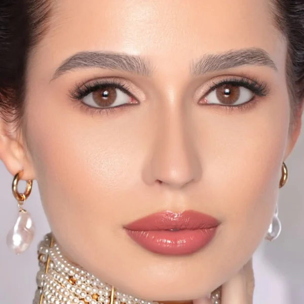 Close-up eye wearing core cloud color lenses with a soft grey tone