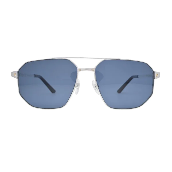 Cartier aviator sunglasses front view CT0462S002 with blue polarized lenses and silver metal frame