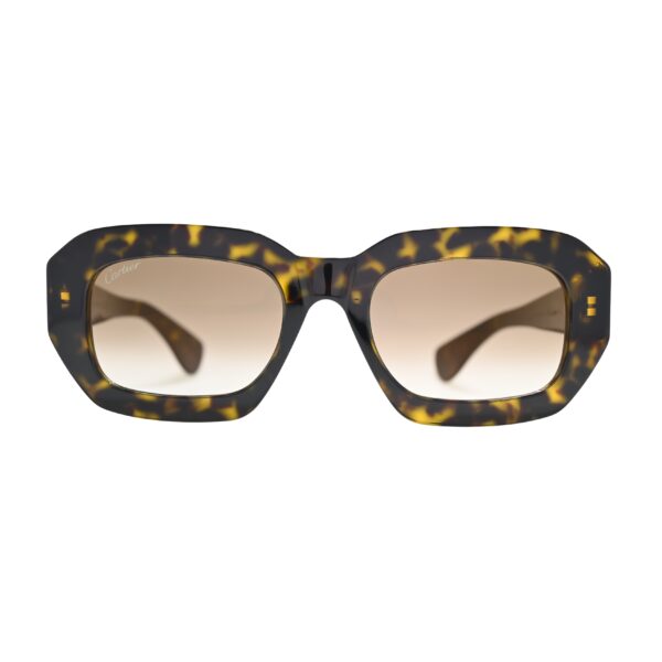 Cartier tortoiseshell geometric sunglasses CT0546S002 front view with brown gradient lenses