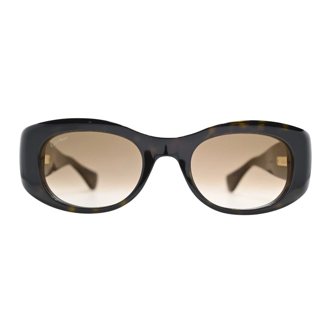 Cartier oval sunglasses front view CT0472S002 with tortoiseshell acetate frame and brown gradient lenses