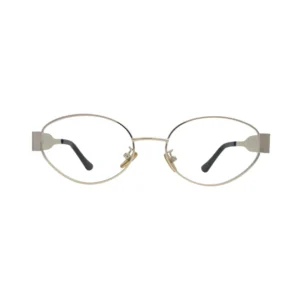 Gold Oval Metal Eyeglasses Frame with Wide Temples