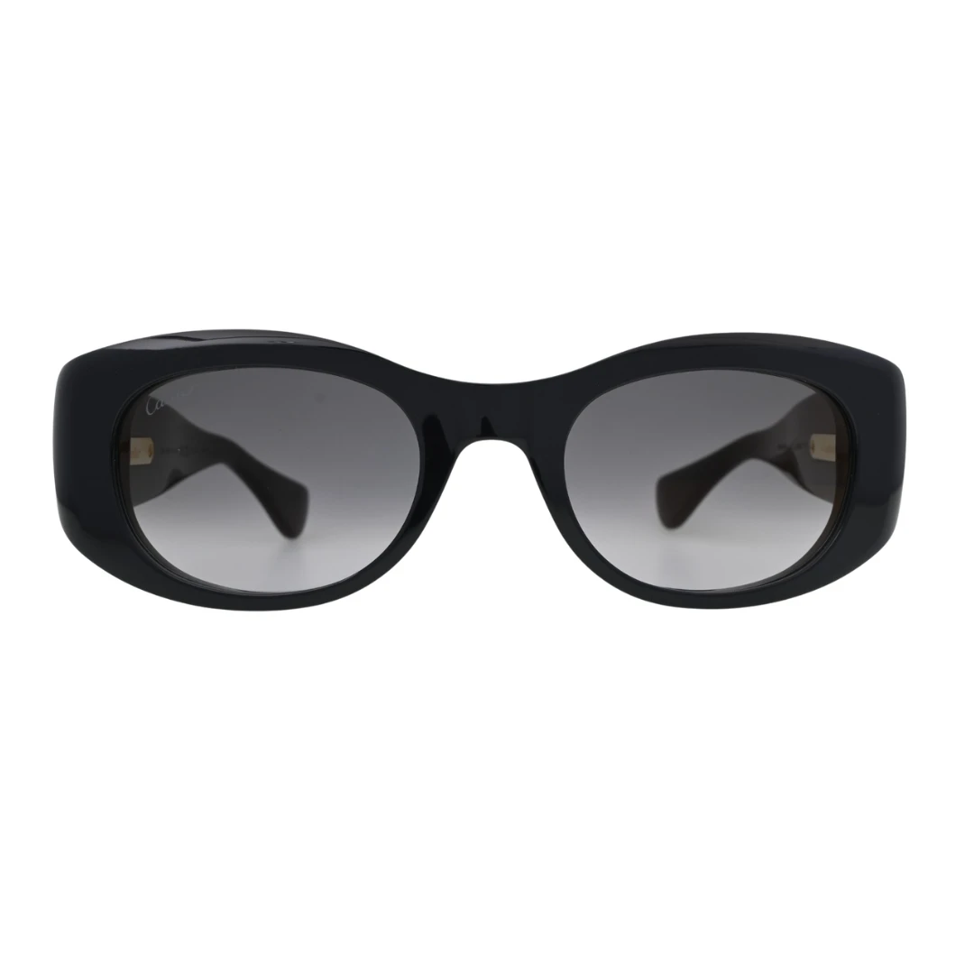 Cartier cat eye sunglasses front view CT0472S001 with black acetate frame and grey gradient lenses