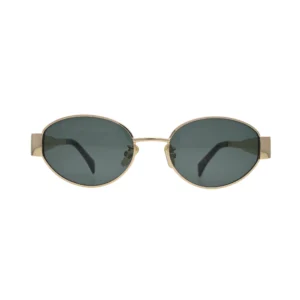 Gold Oval Metal Sunglasses with Green Tinted Lenses