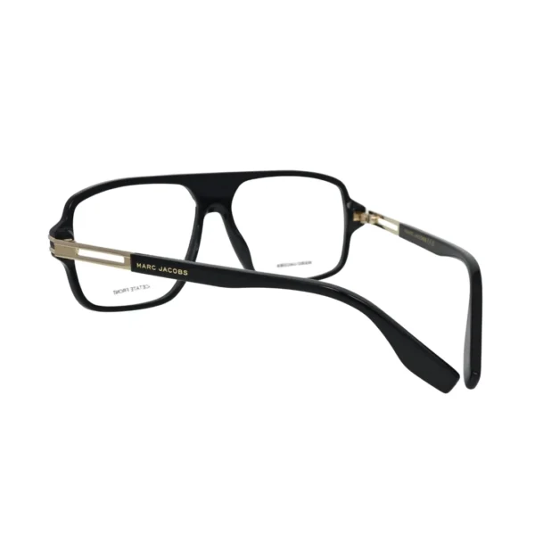 Marc Jacobs MARC 844 2M2 black gold rectangular men's eyeglasses rear angle showing temple hardware