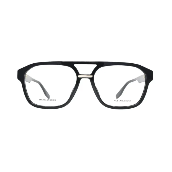 Marc Jacobs black navigator eyeglasses men MARC 845 — front view showing double bridge and gold metal bar detail