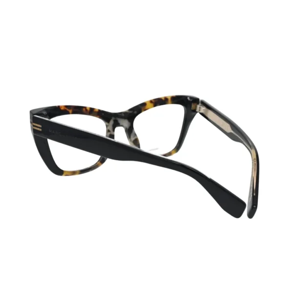 Marc Jacobs havana cat eye eyeglasses women MJ1114 — rear view showing two-tone black and tortoiseshell temples with gold stripe hinge