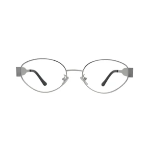 Silver Oval Metal Eyeglasses Frame with Wide Temples