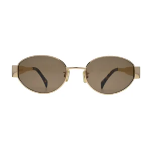 Gold Oval Sunglasses with Brown Lenses and Metal Frame