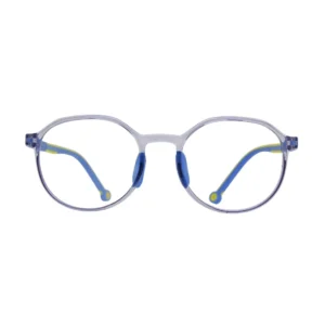 Kids Transparent Round Glasses with Blue Yellow Temples – Lightweight Flexible Frame