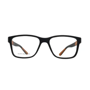 Matte Black Rectangular Eyeglasses with Warm Amber Inner Arms – Lightweight Everyday Frame