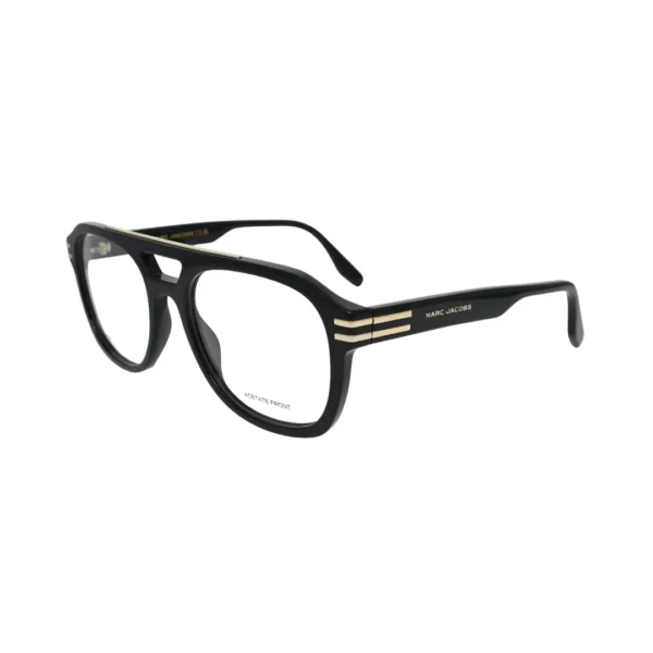 Marc Jacobs MARC 788 Havana aviator eyeglasses men — angled side view showing tortoiseshell acetate and gold-tone triple-groove lug hardware