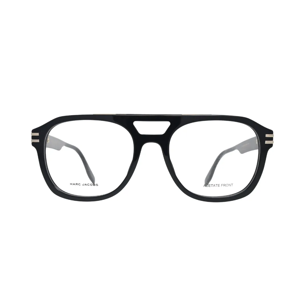 Marc Jacobs MARC 788 086 Havana — front view showing tortoiseshell double-bridge frame with squared clear lens openings and gold bridge bar