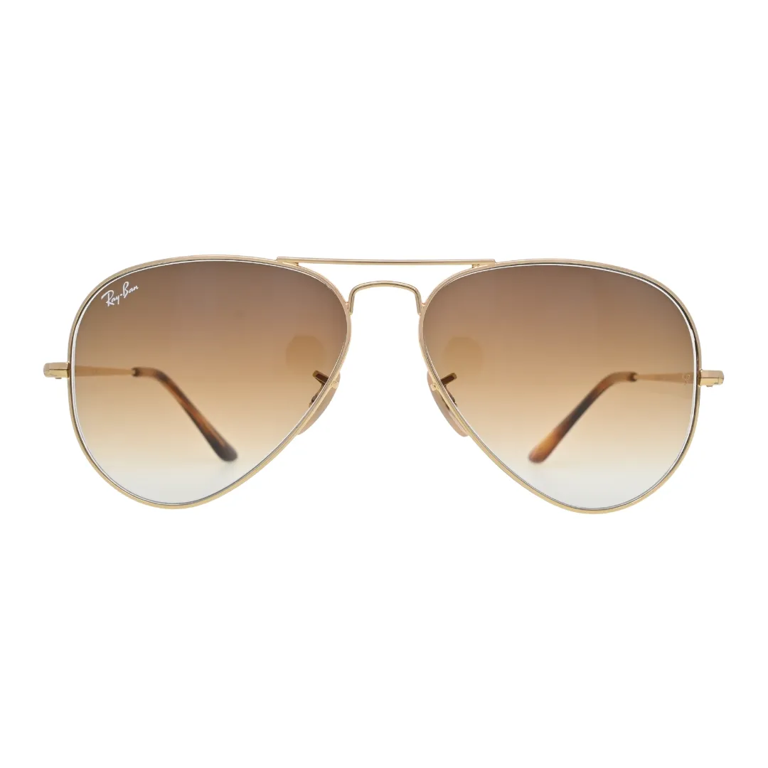 Ray-Ban RB3689 914/51 front view — full-rim gold Arista aviator frame with light brown gradient teardrop lenses