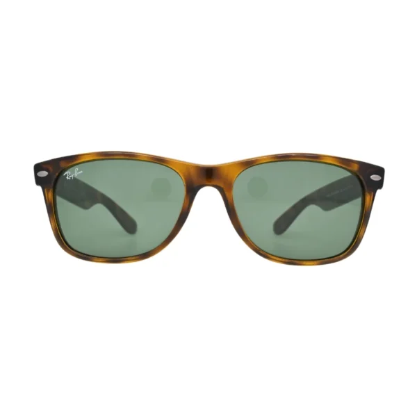 Ray-Ban RB2132 902L polished tortoise square wayfarer sunglasses — front view showing solid G-15 green lenses and Ray-Ban script logo
