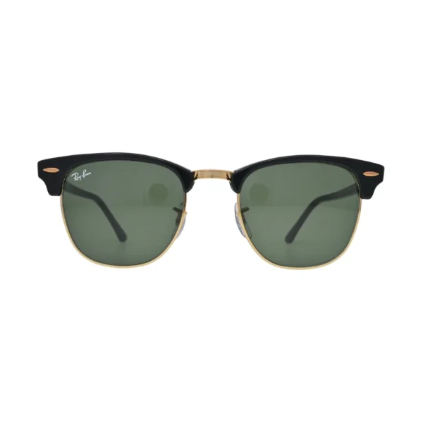 Ray-Ban RB3016 W0365 Clubmaster Classic — front view showing black acetate browline upper, gold metal lower rim and G-15 green lenses