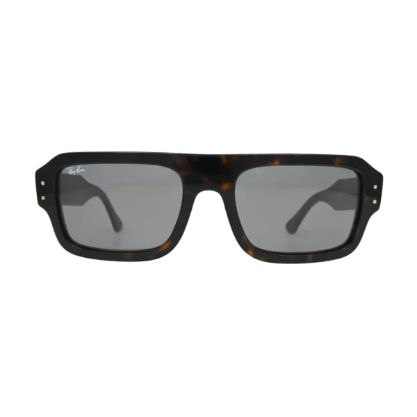 Ray-Ban Lukas RB4454 havana rectangle sunglasses dark grey — front view showing flat-top brow line, gold rivet details and tortoiseshell acetate frame