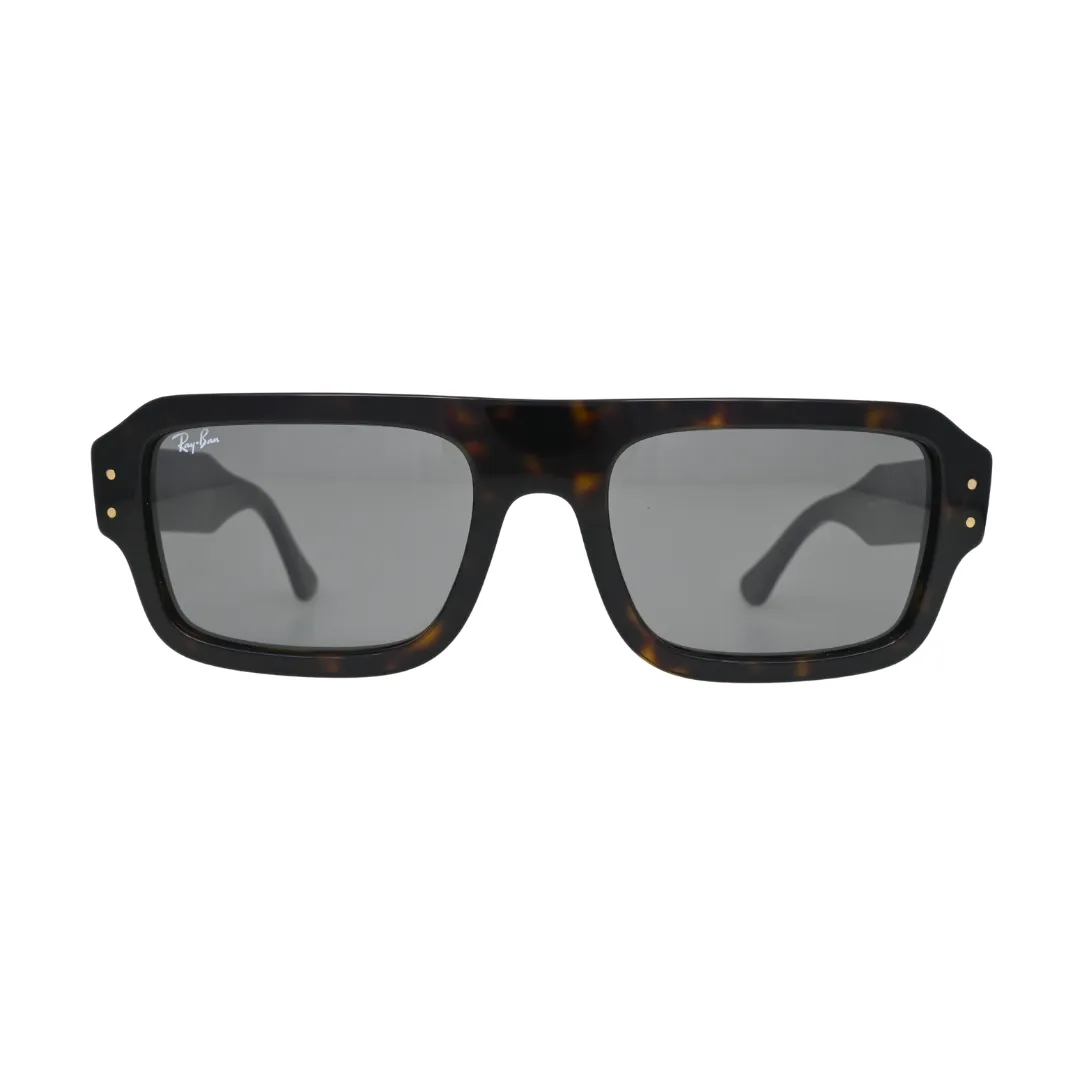 Ray-Ban Lukas RB4454 havana rectangle sunglasses dark grey — front view showing flat-top brow line, gold rivet details and tortoiseshell acetate frame