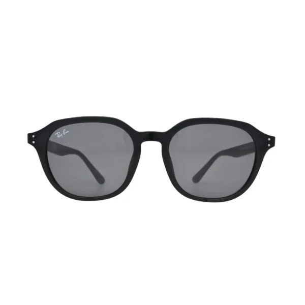 Ray-Ban black square sunglasses dark grey lenses — front view showing geometric cut corners and metal dot rivets on black frame