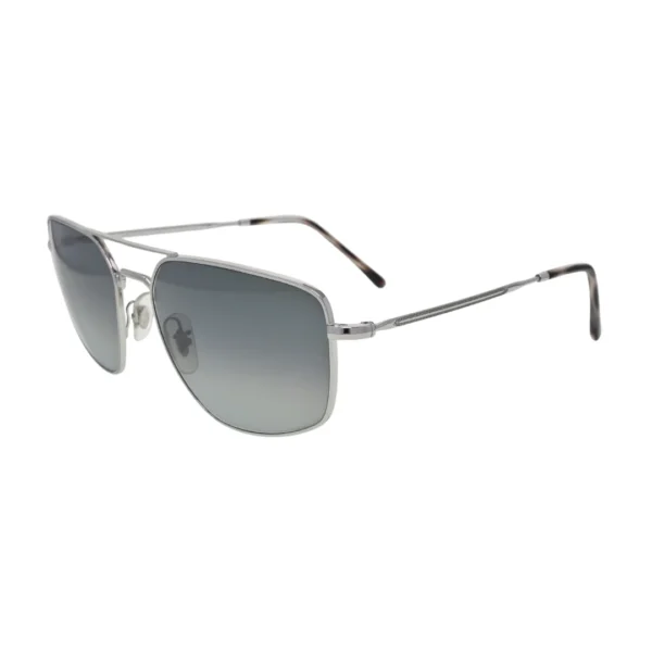Ray-Ban RB3666 silver square sunglasses grey gradient — angled side view showing slim double-bridge and rope-textured metal temple arms