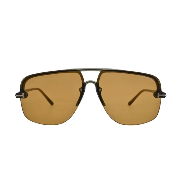 Front view of Tom Ford Hugo-02 TF1003 93E shiny light green navigator sunglasses with brown lenses.