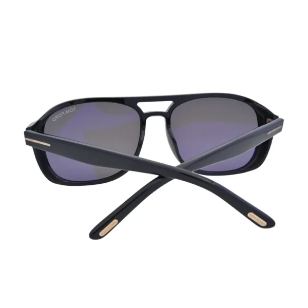 Rear three-quarter view of Tom Ford Rosco TF1022 01A shiny black square sunglasses with full-rim acetate construction.