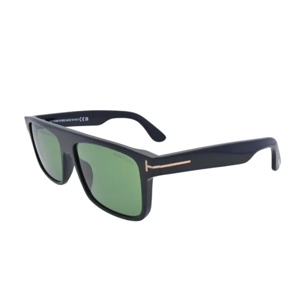 Tom Ford Philippe-02 TF999 01N shiny black green square sunglasses side angle view