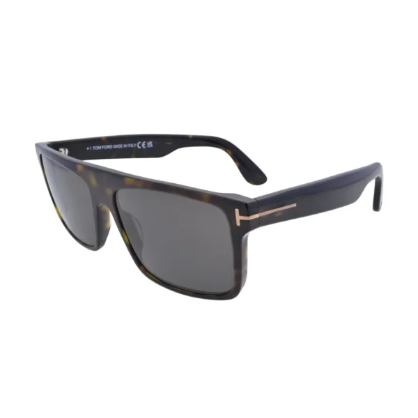 Front view of Tom Ford Philippe-02 TF999 52A dark Havana square sunglasses with smoke grey lenses