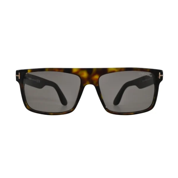 Front angle view of Tom Ford Philippe-02 TF999 52A dark Havana square sunglasses with smoke lenses