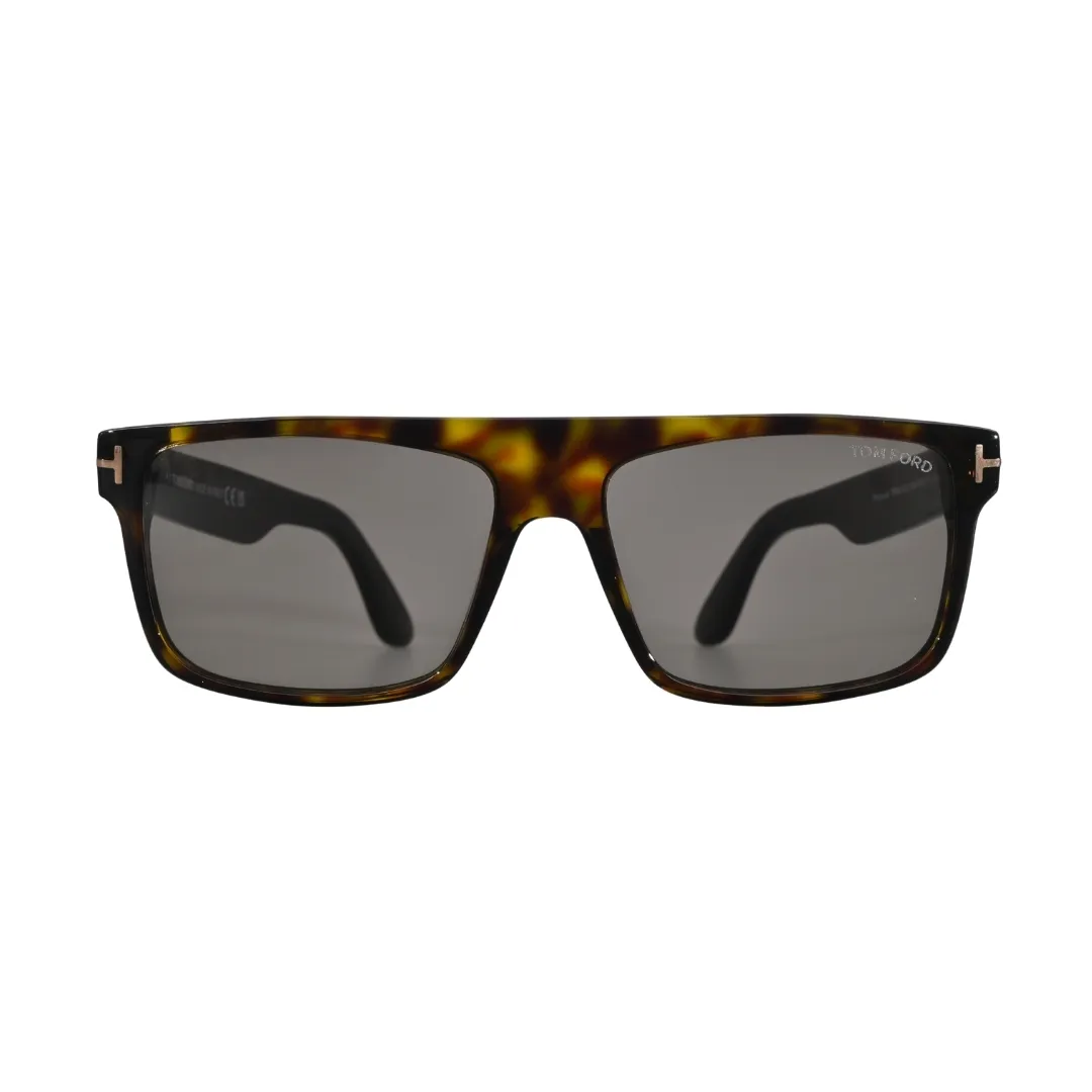 Front angle view of Tom Ford Philippe-02 TF999 52A dark Havana square sunglasses with smoke lenses
