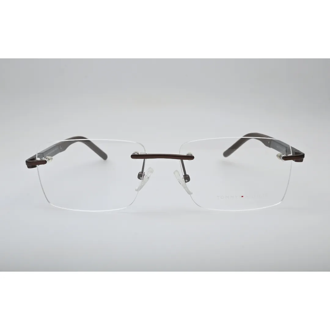 Brown Rimless Eyeglasses 6449 front view