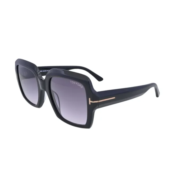 Side profile view of Tom Ford Kaya TF1082 01B shiny black square sunglasses highlighting the thick temple line and signature Tom Ford hardware