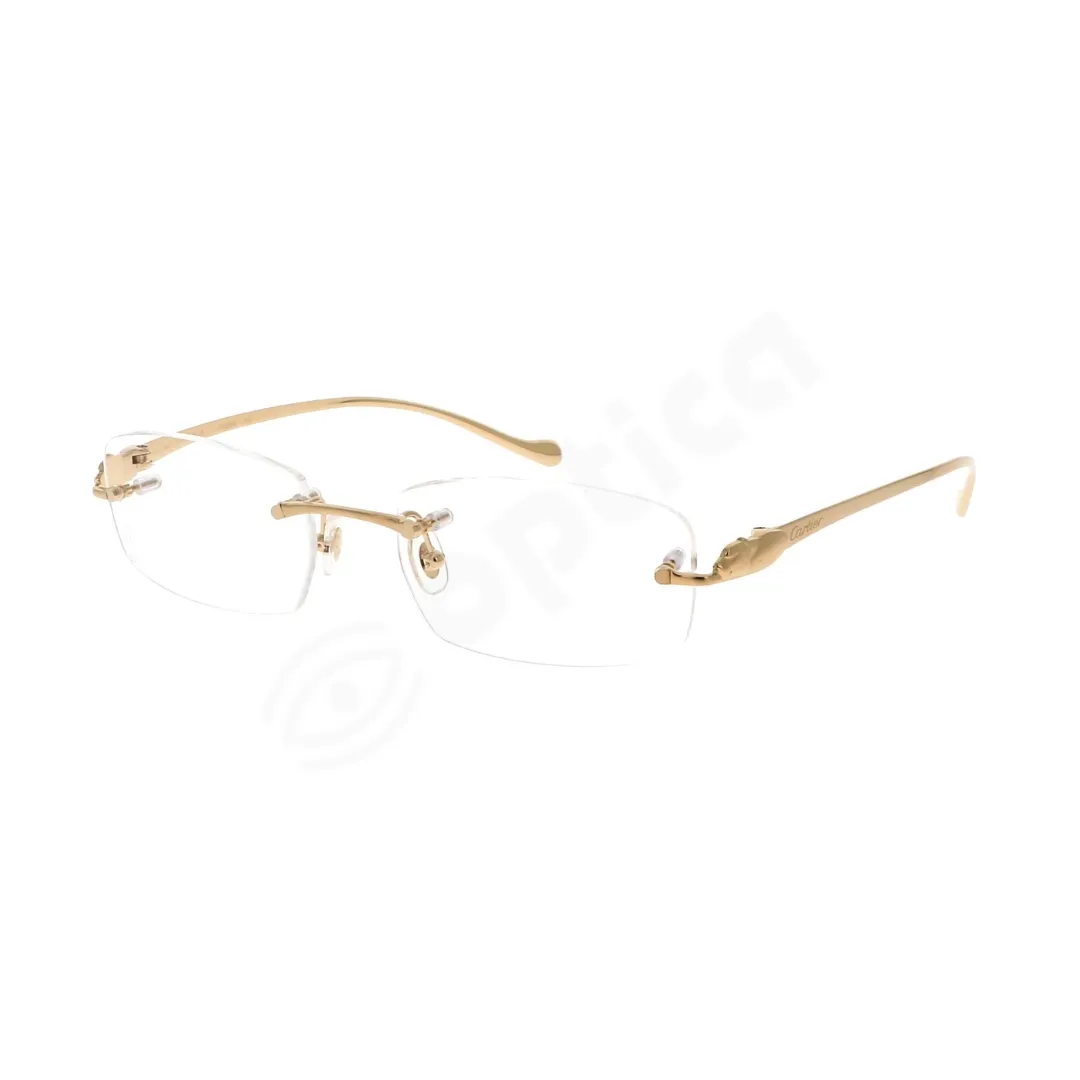 Cartier Panthere de Cartier CT0061O 002 Gold Rimless Eyeglasses side profile