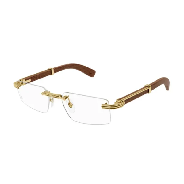 Cartier Premiere de Cartier CT0485O 002 Gold Wood Rimless Eyeglasses side profile